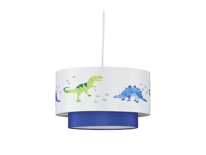 Relaxdays Lampe Suspension Dinosaure\,Abat-Jour Rond Motifs Animaux\, pour Chambre d’Enfants\, HxD 126x30cmbleu\,Blanc