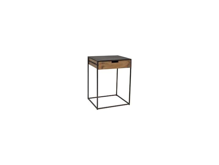 Table de chevet en métal gris, 1 tiroir, rectangulaire, antidérap