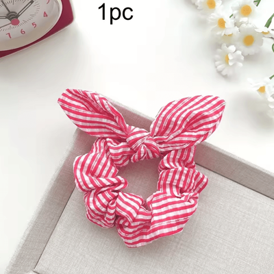 Uplift Curations Plaid Plaid Hair Scrunchie No Damage Ponytail Holder With Sweet Cat Ears Hair Accessory Vintage Style Elastic red