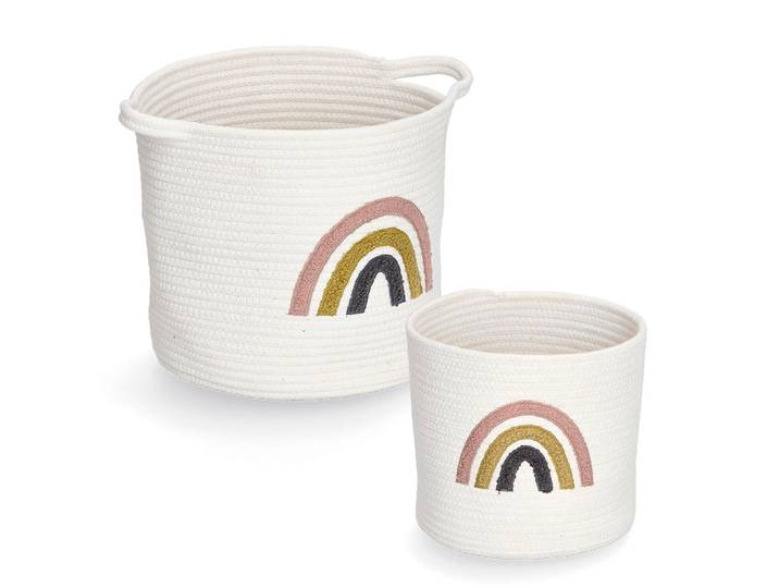 Aufbewahrungskorb ZELLER PRESENT Rainbow , beige (naturweiß), 2 Stk., Baumwolle, Aufbewahrungsboxen, Aufbewahrungskorb, Aufgestickter Regebogen