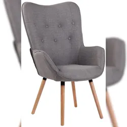Décoshop26 - Hellgrauer, getoasteter Stoff-Ohrensessel mit Armlehnen und Beinen aus Naturholz 10_0008225 10_0008225