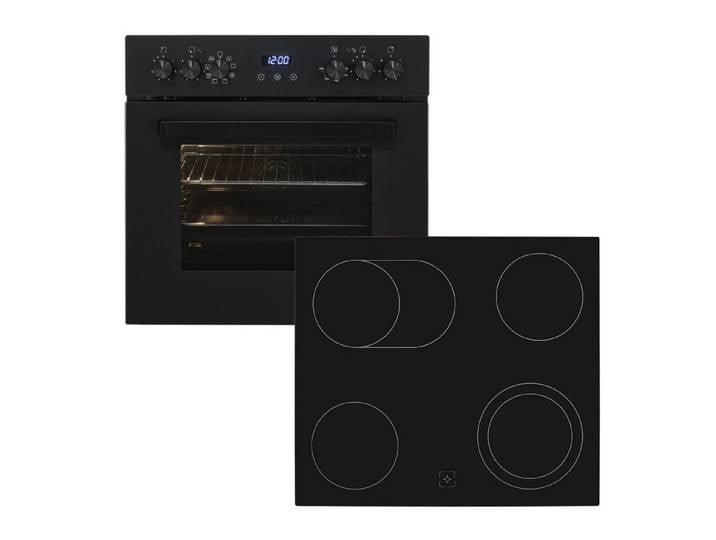 exquisit Elektro-Herd-Set EHE367-HBZ-120 Set mattschwarz, Vielseitiger Grill und 4-Zonen-Glaskeramikkochfeld – einfach & sicher!