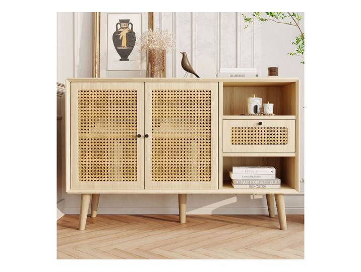 OKWISH Sideboard TV-Board Kommode mit Rattangeflecht, mit Schublade und 6 Fächer
