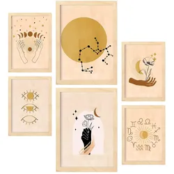 POSTER Set Mit 6 Mystischen Sammlung A3 & A4 Rahmen Aus Hellem Holz