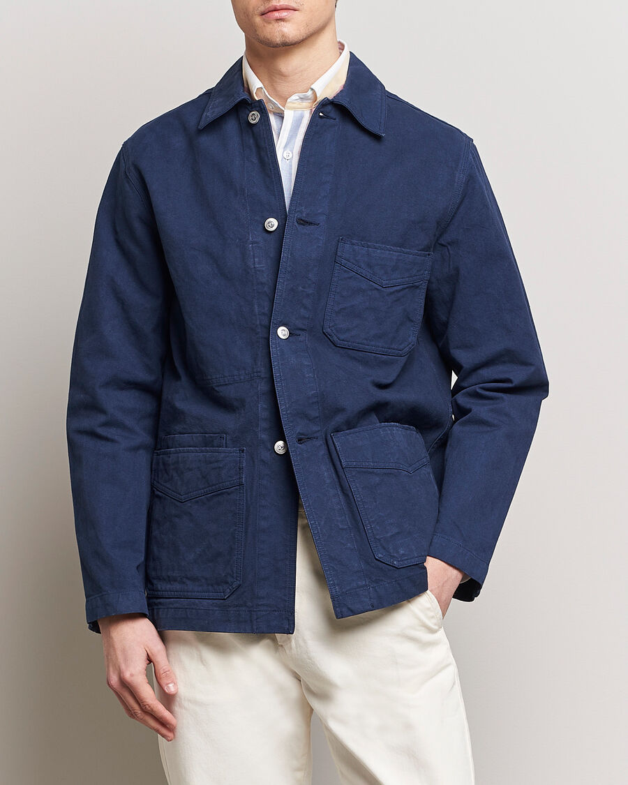 Drake's Duck Cotton Canvas Chore Jacket Navy men EU52 Blå