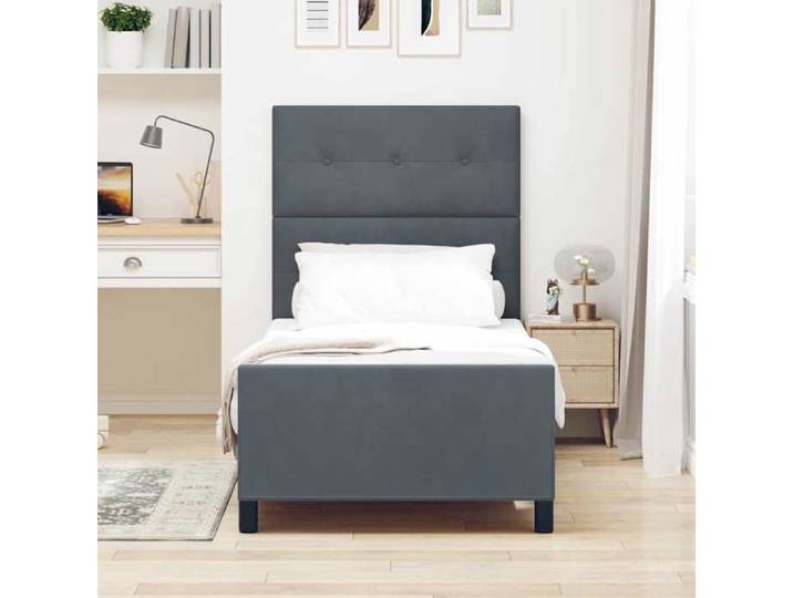 Lit à ressorts avec Tête de lit - VIDAXL - Gris foncé 90 x 200 cm Velours Pour chambre（48260)