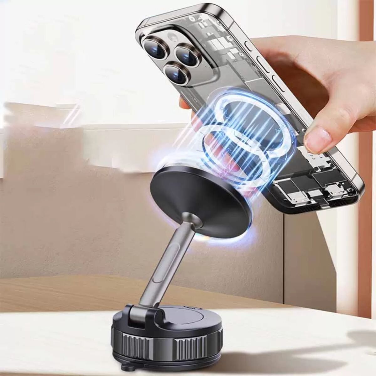 INF Magnetische Vakuum-Saug-Autotelefonhalterung - Schwarz Grau, 360° Drehung