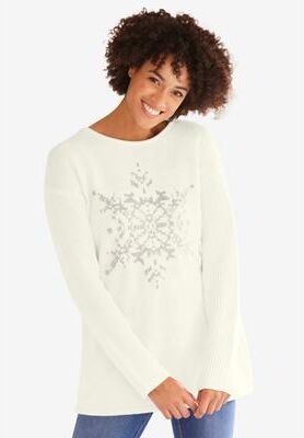 Plus Size Women's Holiday Motif Sweater by Woman Within in Ivory Snowflake (Size 4X) Pullover