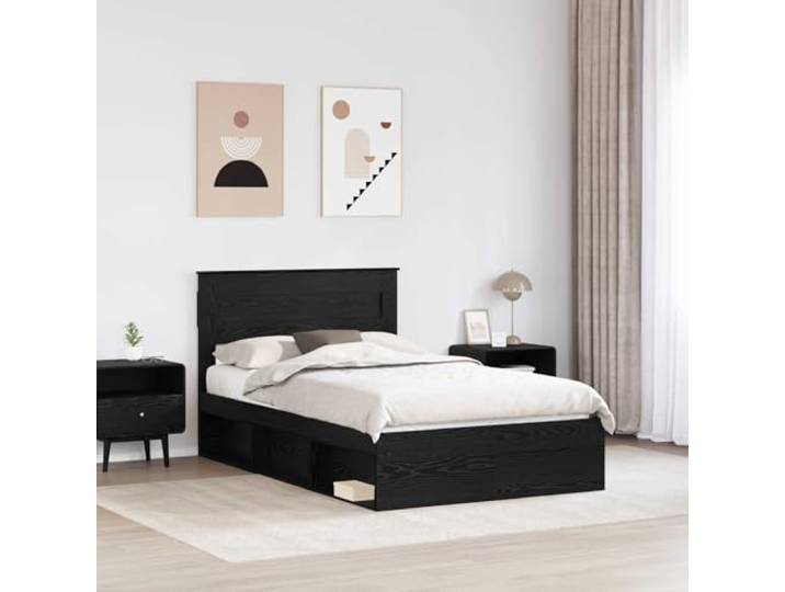 SKTQYQO Bettgestell, massives Kiefernholz, Schwarz, 135 x 190 cm Modernes rechteckiges Design, robuster Rahmen, geeignet für Doppelzimmer