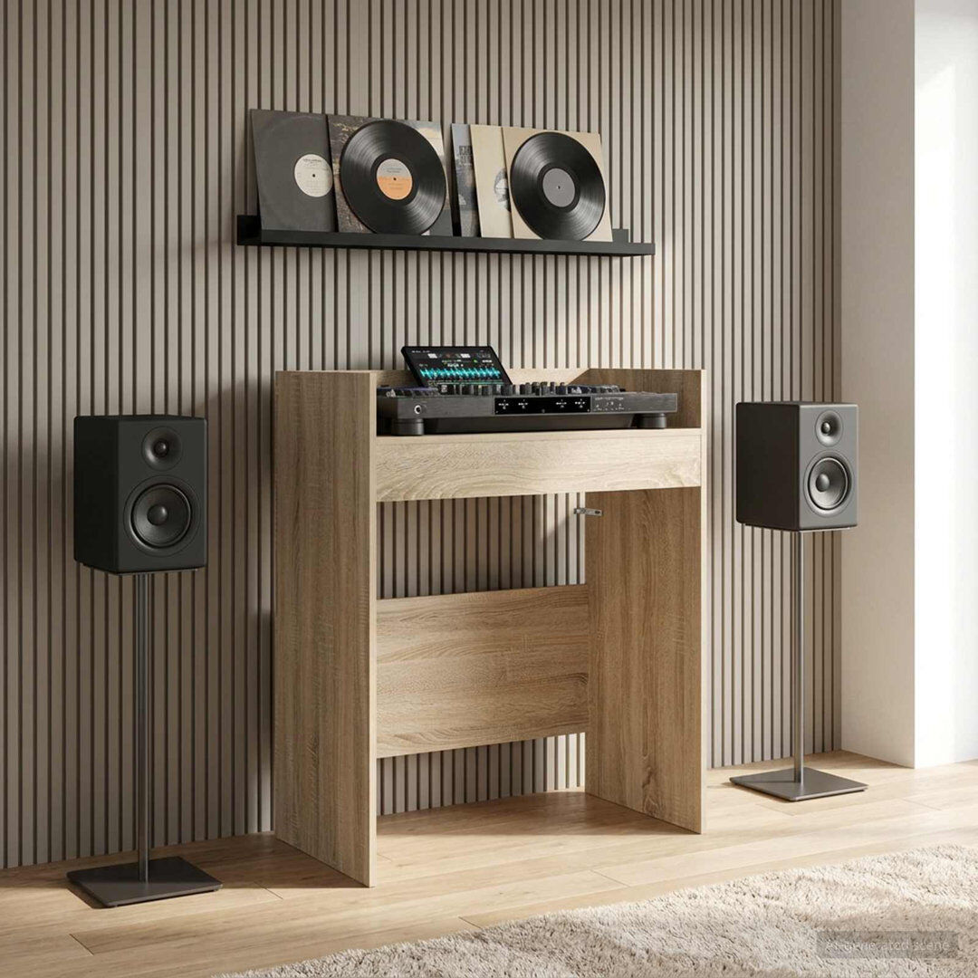 Brayden Studio DJ Table Engineered Wood Modern Audio Table Music Workspace DJ Setup Home Sonoma Oak 102cm H x 82cm W x 45cm D