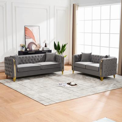 GDFStudio Cyprian 3+2 Seat Velvet Button Tufted Sofa Set with Metal Legs Modern Retro Luxury