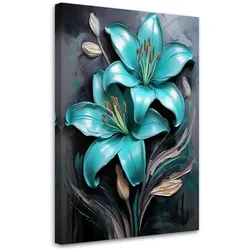 WANDBILD lilienblume türkis bemalt