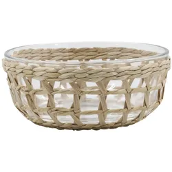 Chic Antique Glasschüssel mit Flechtkorb, H8,5/Ø 18 cm