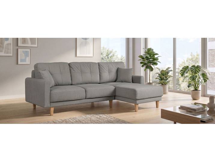 Ecksofa, Polyester-Mischung, Grau, 234×164×89 cm, Schlaffunktion & Bettkasten, Modern, Home Affaire