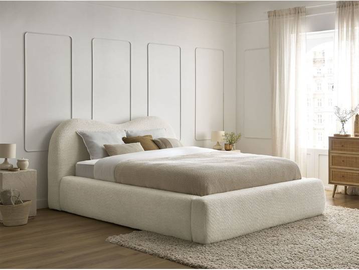Lit coffre ORLANE tissu bouclette 140x190