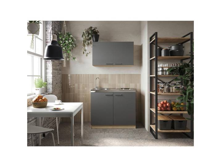 Respekta Miniküche Merle, Grau, Eiche, Metall, seitenverkehrt montierbar, einzeln stellbar, 100 cm, in den Filialen individuell planbar, Zusatzausstattung erhältlich, Küchen, Miniküchen