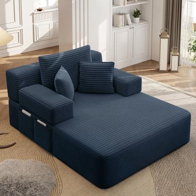 Telepassa Convertible Oversized Plush Corduroy Chaise Lounge Sofa Bed with 3 Soft Pillows