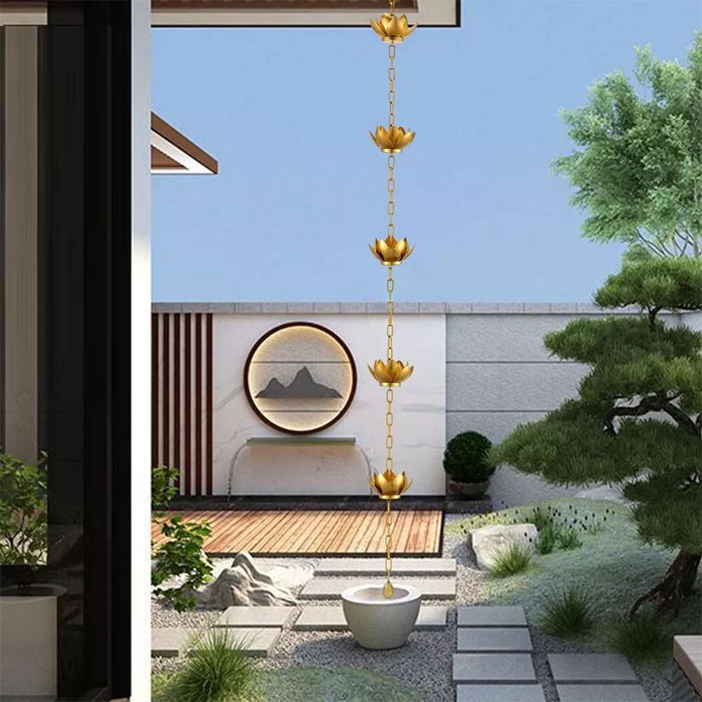 INF Goldene Lotus-Regenkette - Dekorative Hängekette für den Garten zur Wasserableitung