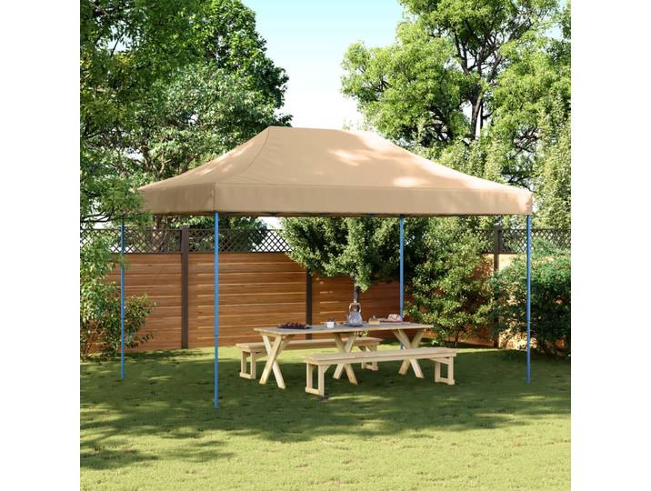 Tente de fête pliante beige, 440x292x315 cm, auvent de camping familial, tente pliante portable, protection solaire, pergola imperméable