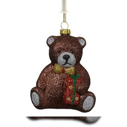 Christmas Decorations Christbaumschmuck Kunststoff 9,8cm Teddy Bär Figur Bruchfest mit Glitzer Weihnachtsbaum Anhänger Weihnachten Weihnachtsbaumschmuck Wald Tiere Braun