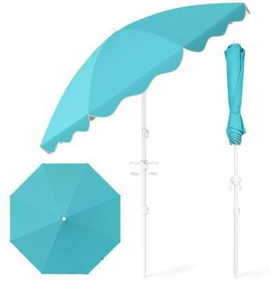 Costway 6.5 FT Beach Umbrella UPF 50+ with Sand Anchor for Garden Pool-Turquoise