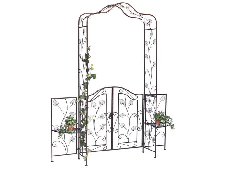 DanDiBo Dandibo Rosenbogen mit Tor Tür aus Metall 101759 Gartentor 236x186 cm Schmiedeeisen Rankgerüst, Braun, 186x236x41 cm, Dekoration, Gartendeko