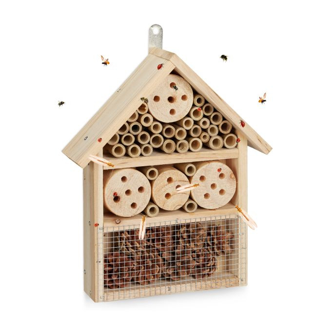 Relaxdays Insectenhotel bouwpakket voor kevers, bijen en vliegen, natuur, B/D/H: 33 x 24,5 x 7 cm