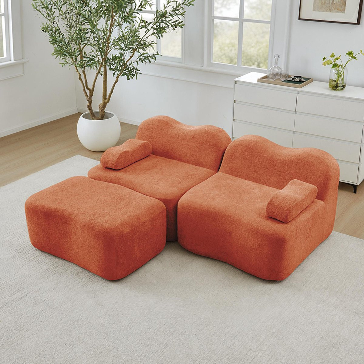 KOMHTOM L-vormige modulaire bank met 1 chaise longue voor volwassenen, oranje