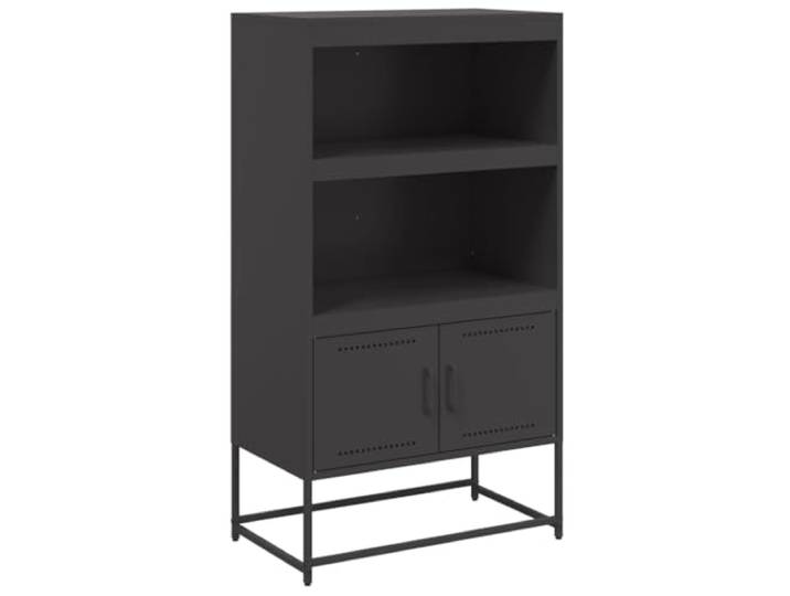 KGHFDVB Highboard Schwarz 68,5x38,5x123,5 cm Stahl 2 Ablagen, 2 Fächer, Industrie-Stil, Robust, Schlafzimmer, Wohnzimmer, Mit Wandhalterung