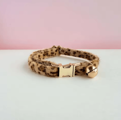 Inspire Picks Personalized Leopard Print Cat Collar With Bell & Custom Name Tag light Brown s