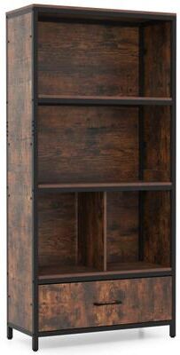 "Costway 56"" Tall Freestanding Bookcase with Drawer 5 Tier-RusticBrown"