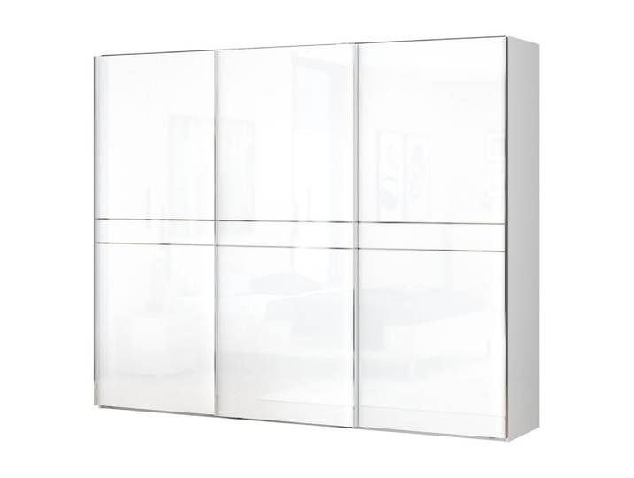 Schwebetürenschrank, Weiß Hochglanz, 224x272x61 cm, Holzwerkstoff, 3 Türen, Klassisch/Modern