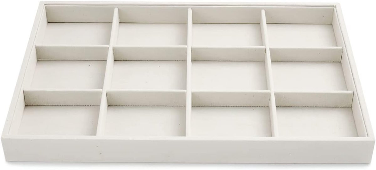 Beige fluwelen sieradenorganizer met 12 vakken voor armbanden en sieraden