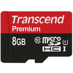 Transcend microSDHC Premium (8 GB, microSDHC, U1, UHS-I), Speicherkarte, Schwarz