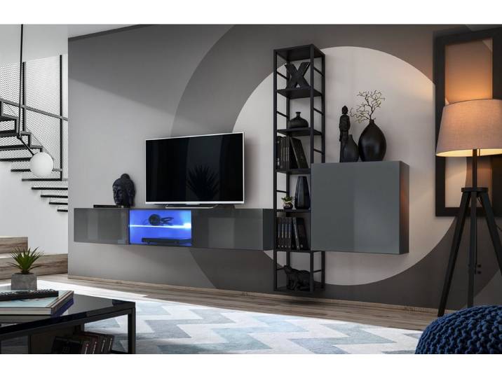Xlmoebel Wohnwand Holzmöbel für das Wohnzimmer mit TV-Ständer komplett eingerichtet, Made in Europa