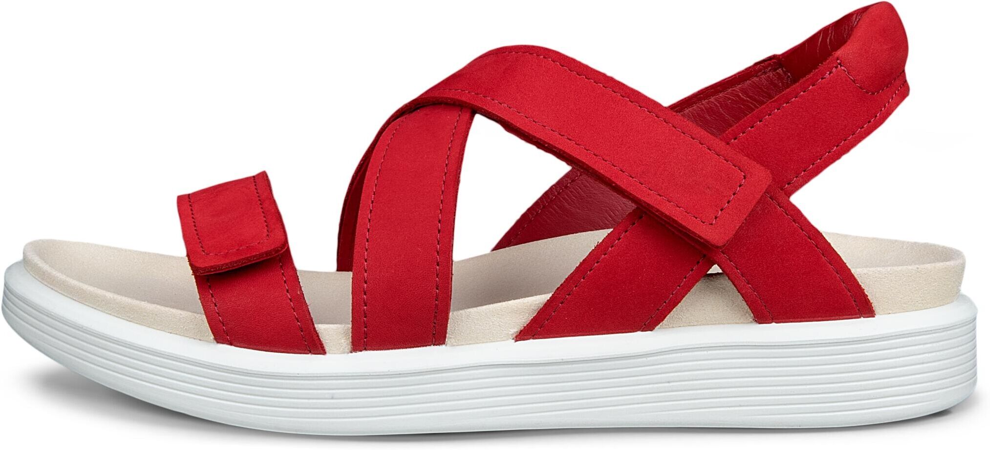 Sandale ECCO "SOFT SANDAL W CROSS STRAP", Damen, Gr. 40, rot, Nubukleder, unifarben, Schuhe Sandale, Riemchensandale, Sommerschuh mit praktischem Klettverschluss rot 40