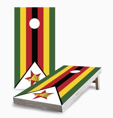 Skip's Garage Zimbabwe Flag Cornhole Boards