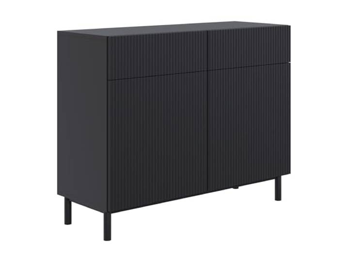 Selsey Kommode Mit Schubladen, 100 cm Breit, Schwarz Moderne Kommode Mit Zwei Türen Und Gefräster Front, 2 Leisen Schubladen, Kommoden & Sideboards, Stabilität Durch Metallfüße