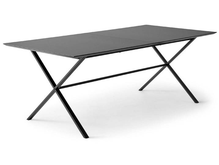Hammel Furniture Esstisch Meza Designtisch mit Auszugsfunktion und 2 Einlegeplatten, rechteckige Tischplatte MDF, gekreuztes Metallgestell