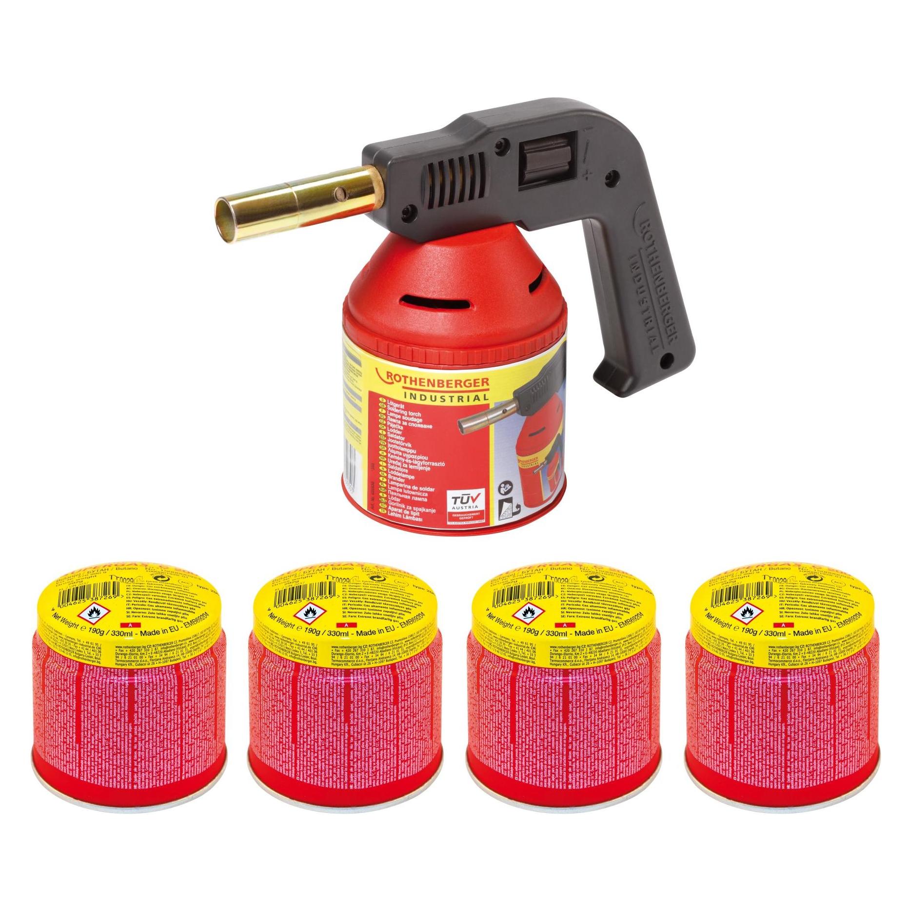 Rothenberger RoFlame Lötlampen Set inklusive 4 Stech-Gas Kartuschen mit ILL-Sicherheitssystem (Lötlampe) (1000000981)
