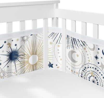 Sweet Jojo Designs + BreathableBaby Breathable Mesh Crib Liner Blue Star Moon Boy Girl Gender Neutral Celestial Chic