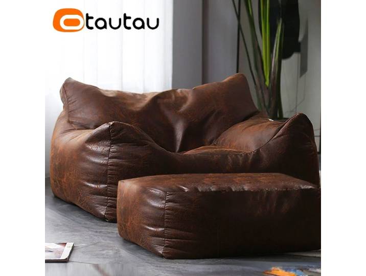 OTAUTAU-Pouf rempli de faux cuir suédé pour adultes, pouf avec remplissage, fauteuil confortable King Size, canapé simple paresseux, SF042