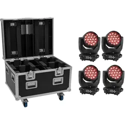 EUROLITE Set 4x LED TMH-X4 Moving-Head Wash Zoom + EU Case mit Rollen