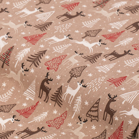 Baumwollstoff Rehe Winterwald "Mona", taupe-color