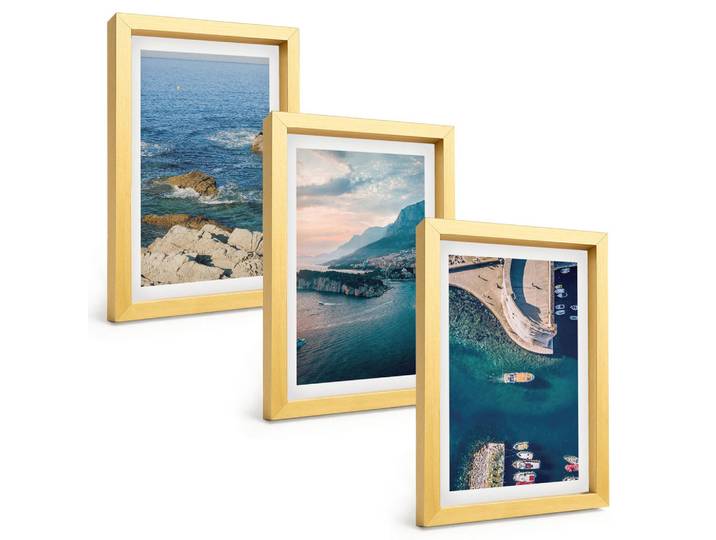 Tulup Bilder SET 3er Set - 20x30 cm Goldrahmen - Meerblick, Klippen, Häfen, Goldfarben, Kunststoff, Rechteckig, 20x30 cm, einfache und schnelle Anbringung, Bilder & Rahmen, Bilder