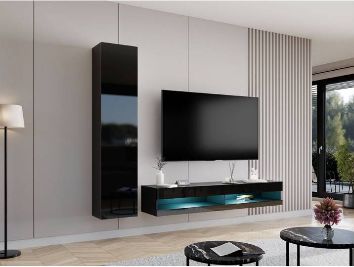 MIRJAN24 Wohnwand Vigo New IX, (Vitrine, TV-Lowboard), Beleuchtung als Option, grifflosem Öffnen push to open