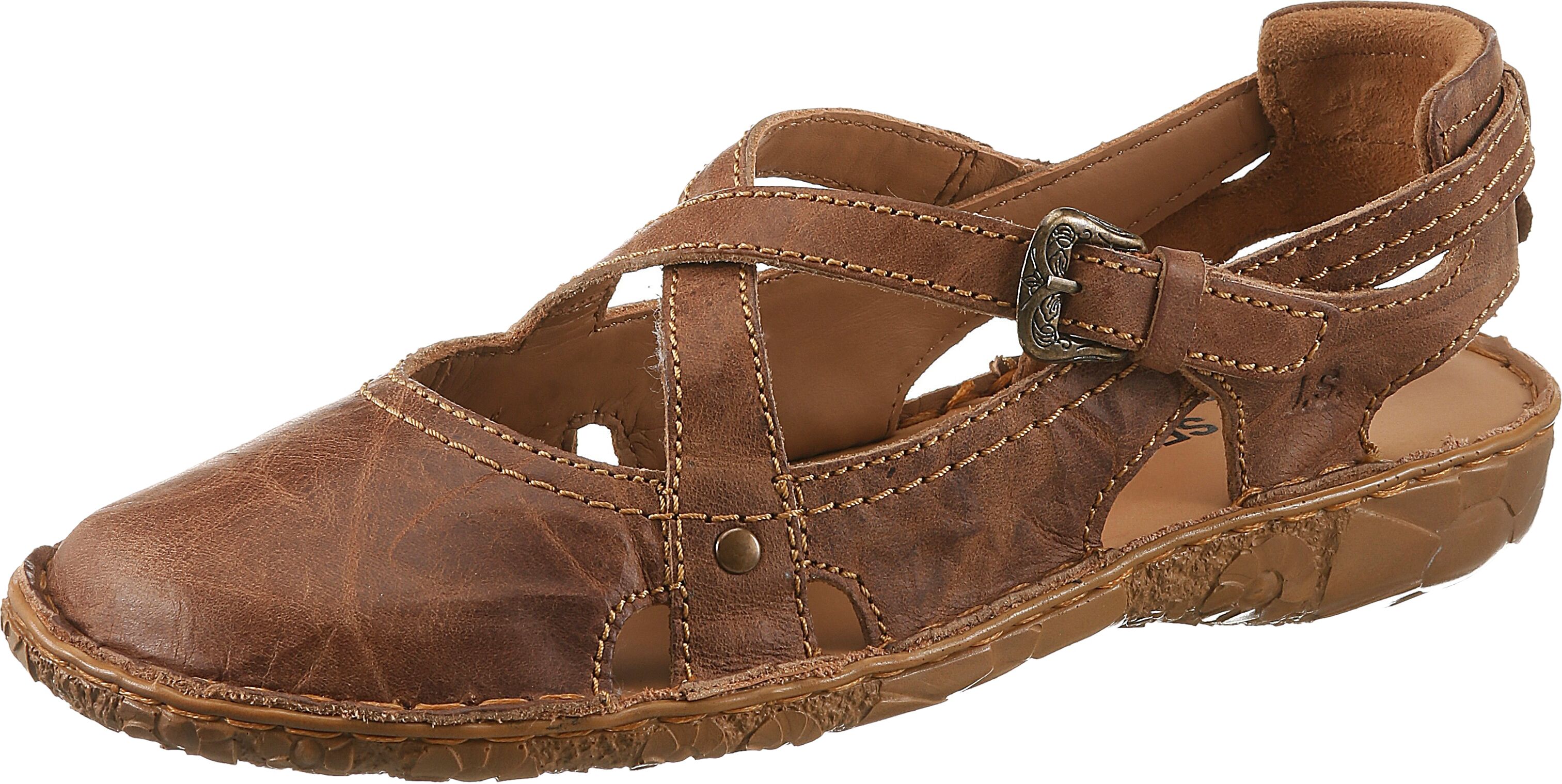 Sandale JOSEF SEIBEL "Rosalie 13", Damen, Gr. 37, Leder, beige (braun), used, Schuhe Sandale, Sommerschuh, Sandalette, Riemchensandale, im Used-Look braun 37, Leder
