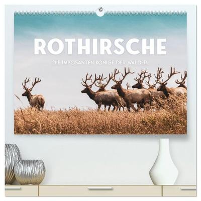 Rothirsche - Die imposanten Könige der Wälder. (hochwertiger Premium Wandkalender 2027 DIN A2 quer), Kunstdruck in Hochglanz
