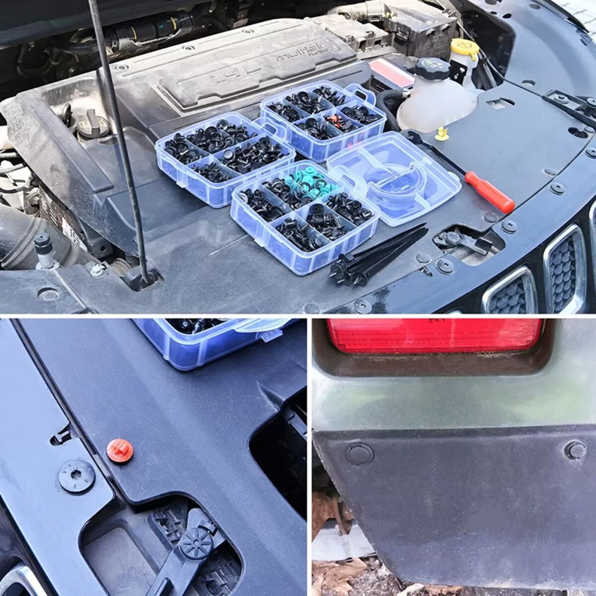 INF 680PCS Auto Halteklammern Set mit Befestigungswerkzeug, Kabelbindern & Schwammkissen - Universelle Stoßstangen Nieten