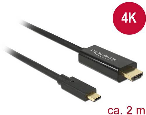 Delock USB-C / HDMI Adapterkabel USB-C Stecker, HDMI-A Stecker 2.00m Schwarz 85259 vergoldete Steckkontakte USB-C-Displaykabel